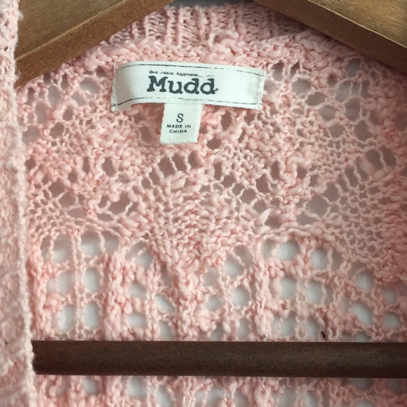 Mudd Light Pink Long Crochet-like Cardigan Small Cotton Blend - Picture 3 of 9